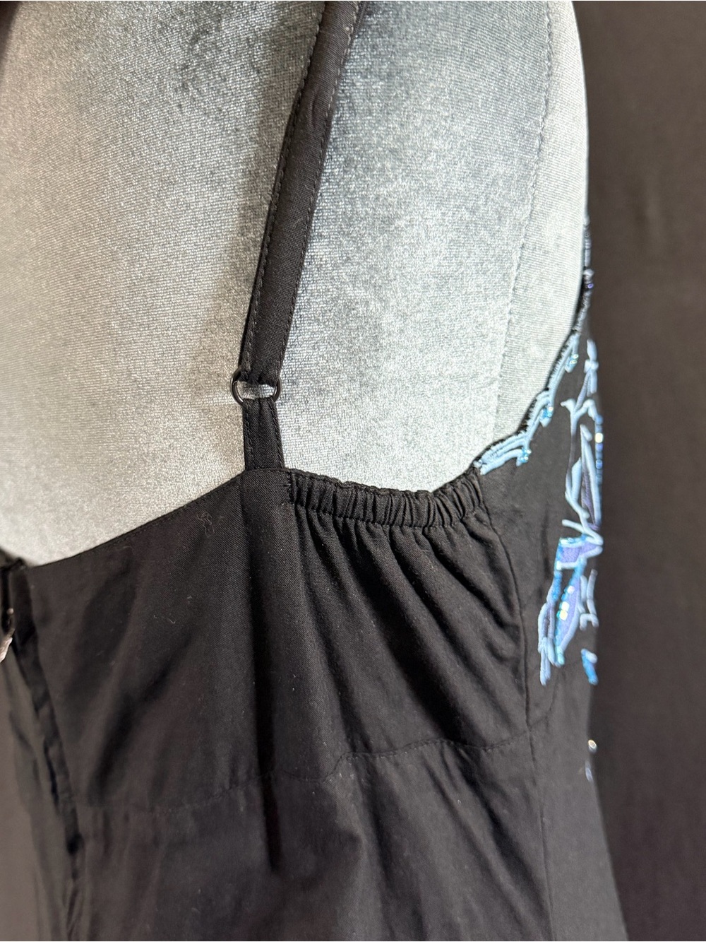 Serendipity VTG Y2K 90’s dress Black Maxi Blue Bell Floral Embroidery Beaded - Picture 11 of 16